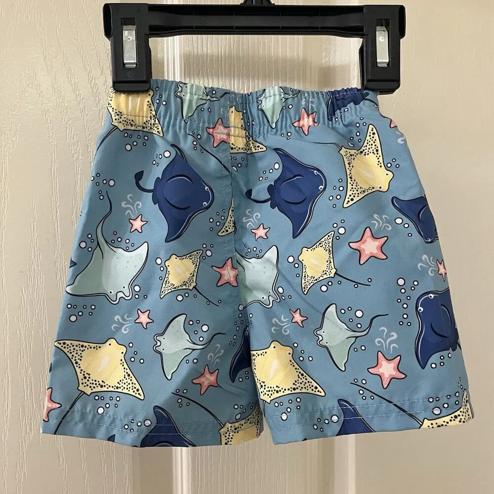 RuffleButts RuggedButts Starfish Stingrays Swim Trunks UPF 50+ Boys 6-12 Mos NWT
